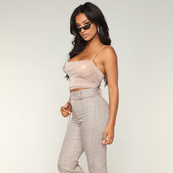 Fashion Nova Pants - Get Right With Ya Plaid Pants - Brown